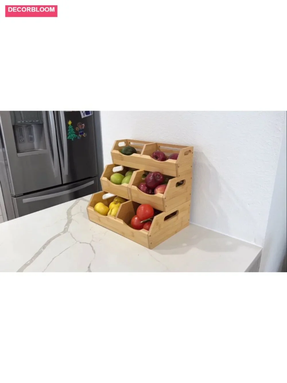 3 Tier Bamboo Stackable Onion Potato Storage Bin Pantry Organizer